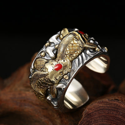 Anillo de Plata Esterlina para Hombre con Diseño Koi Ancho - Image 6