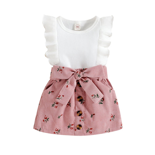 Conjunto Dos Piezas: Blusa sin Mangas Floral y Falda de Pana - Image 3