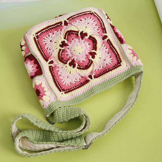 Bolso Bandolera Tejido a Mano Estilo Bohemio Cuadros Abuela - Image 6