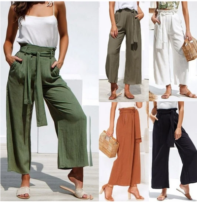 Pantalón Casual de Cintura Alta con Cinturón Multicolor en Algodón Lino - Image 15