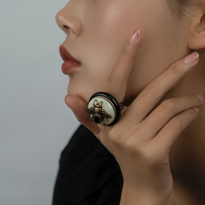 Anillo Vintage de Ágata Natural con Abeja para Hombre y Mujer