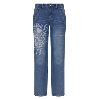 Pantalones Sueltos Talle Bajo con Pliegues y Estampado de Corazones - Image 6