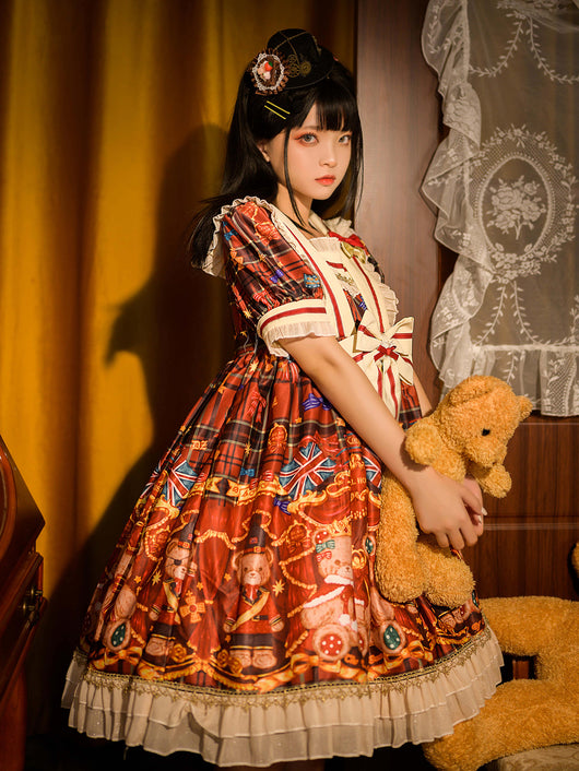 Vestido Corto British Knight Bear Manga Corta para Verano - Image 3