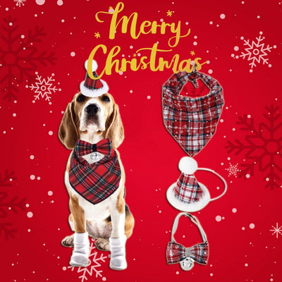 Pañuelo Navideño para Mascotas con Estampa Reno y Papá Noel