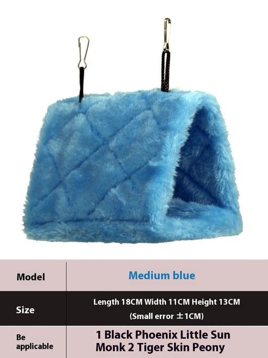 Small pink quilted plush bird's nest hammock with two metal hooks, ideal for parrots and small birds. - Image 3