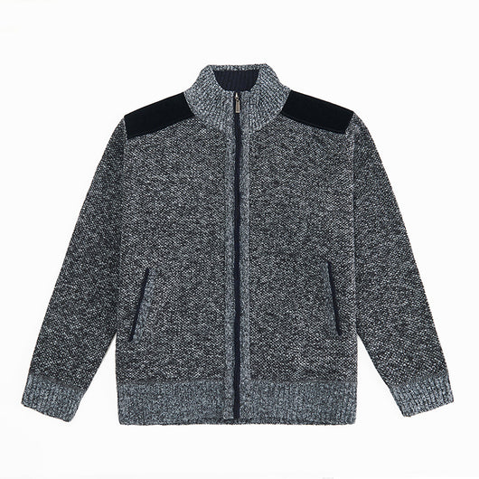 Cardigan Tejido Cálido para Hombre con Cuello Solapa y Diseño de Retazos - Image 6