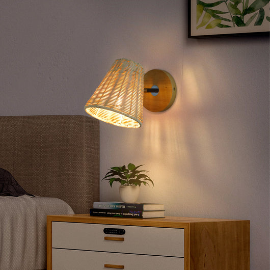 Lámpara de Pared Ratán para Espejo - Iluminación Decorativa Junto a la Cama