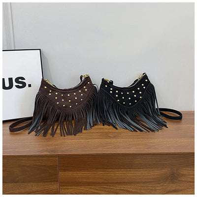 Bolsa Mensajera Retro Casual con Flecos y Remaches de Gran Capacidad - Image 21
