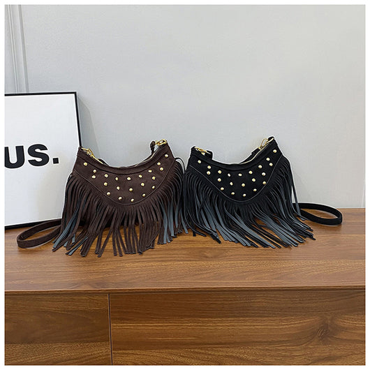 Bolsa Mensajera Retro Casual con Flecos y Remaches de Gran Capacidad - Image 21
