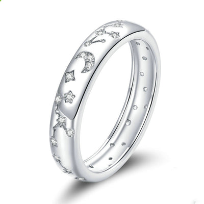 Anillo de Plata 925 Estrella y Luna Brillante Platinado - Image 6