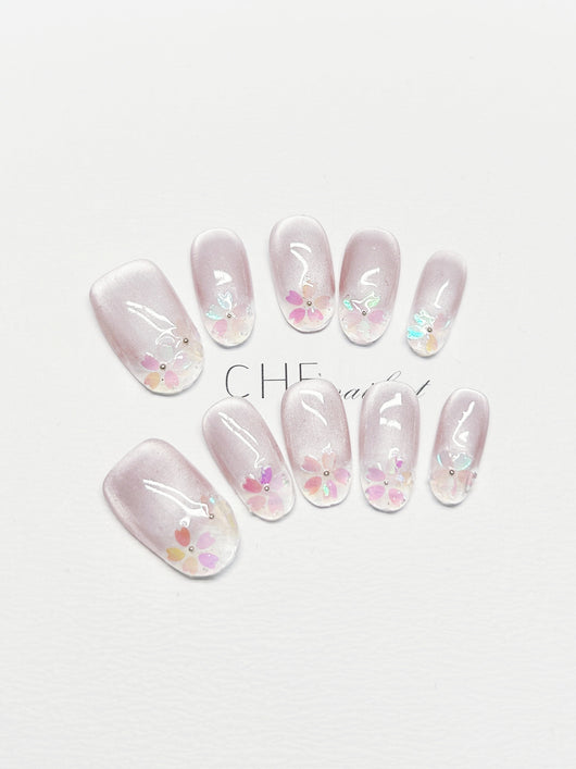 Uñas Postizas Ovaladas Cat Eye Fluorescentes Transparentes Personalizables - Image 5