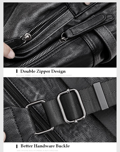 Mochila Escolar Impermeable de Cuero PU Negro para Hombre - Image 15
