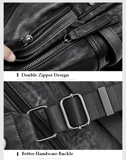 Mochila Escolar Impermeable de Cuero PU Negro para Hombre - Image 15