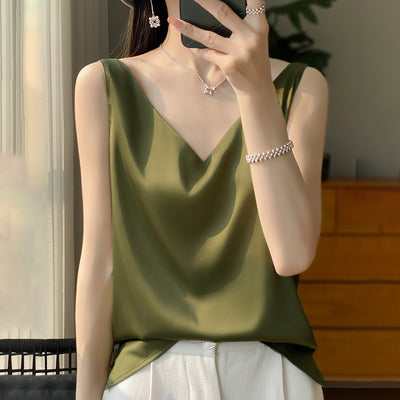 Blusa Suelta sin Mangas con Base Satinada Sedosa - Image 11