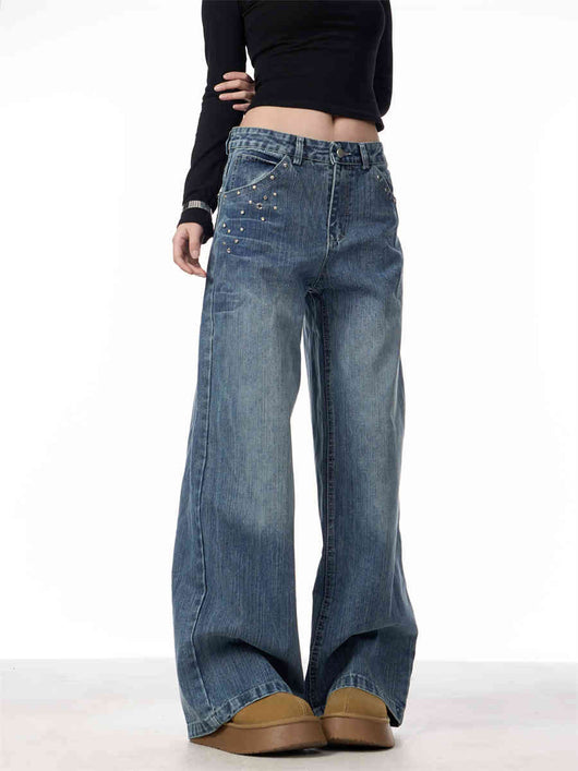 Pantalones Vaqueros Cintura Alta Baggy con Remaches - Image 3