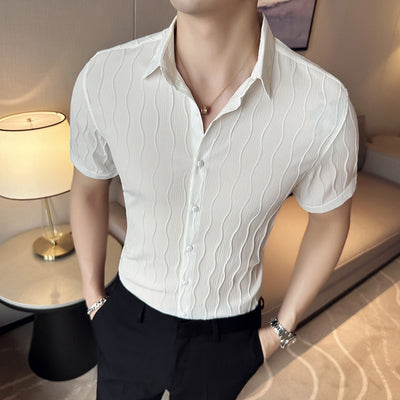 Camisa Manga Corta Slim Fit para Hombre con Patrón de Olas - Image 2