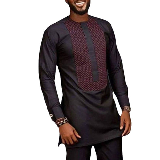 Conjunto de Moda Étnica Africana para Hombre - Camisa Estampada y Pantalón Liso - Image 5
