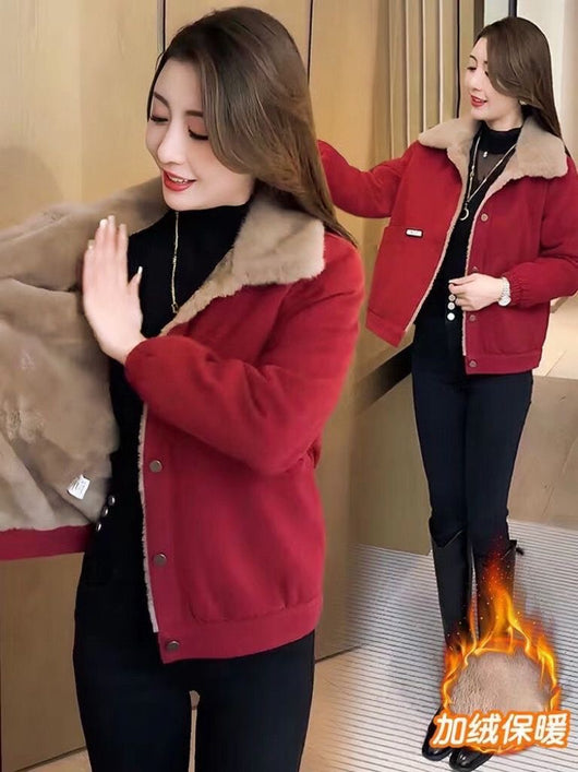 Chaqueta de Pana Suelta con Forro Polar Cálido para Mujer - Image 9