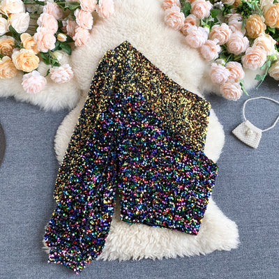 Blusa Corta Brillante con Lentejuelas Versátil - Image 8