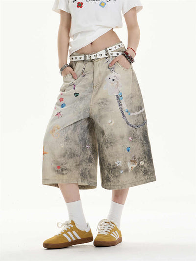 Jeans Anchos Sueltos Estampados Cropped para Mujer - Image 5