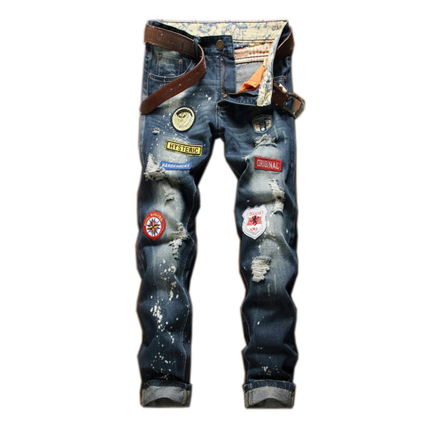 Jeans Slim Rectos Tinta Salpicada Estilo Vintage