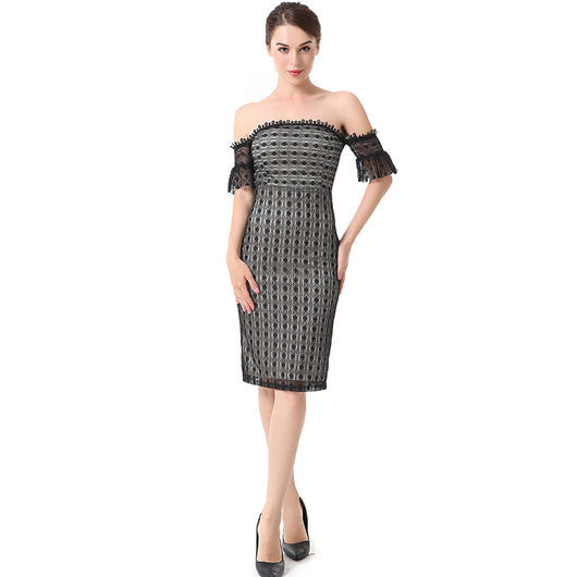 Vestido de Fiesta Slim Fit con Contraste de Encaje y Cuello Camisero - Image 11