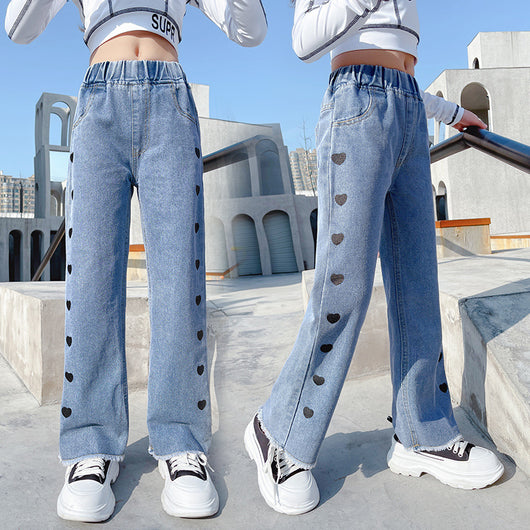 Pantalones Denim Anchos Casuales Estilo Funky con Detalle Love - Image 4