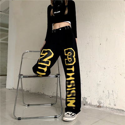 Jeans Rectos Cintura Alta con Estampado de Letras Estilo Harajuku para Mujer - Image 5