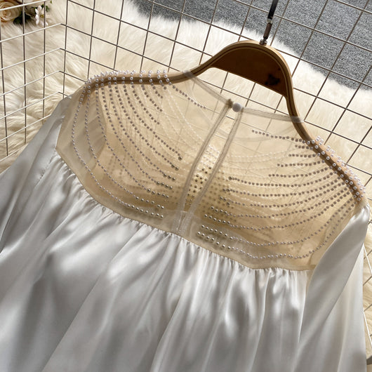 Blusa Elegante Plisada con Malla Transparente y Detalles Perlados - Image 17