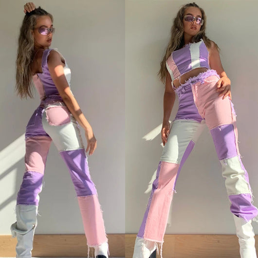 Pantalones Vaqueros Talle Alto Pierna Ancha Mujer Diseño Moderno