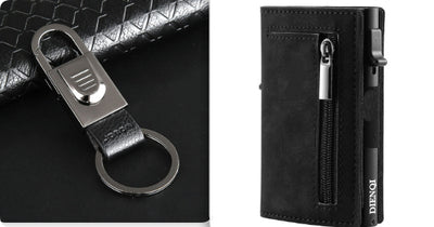 Billetera de Cuero con Patrón de Fibra de Carbono - Organizador Multifuncional para Hombre - Image 7