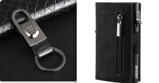 Billetera de Cuero con Patrón de Fibra de Carbono - Organizador Multifuncional para Hombre - Image 7