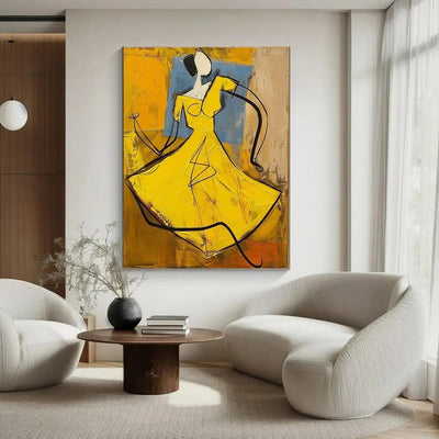 Cuadro Abstracto al Óleo Pintado a Mano - Arte Vintage Wabi Sabi Amarillo Texturizado para Dormitorio - Image 5