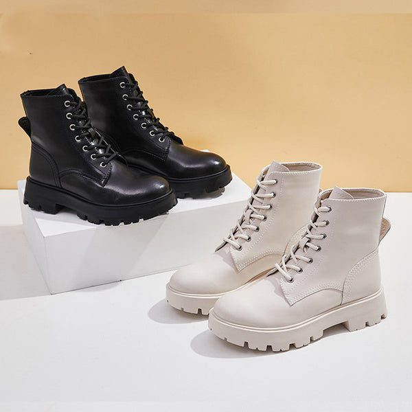 Botas Martin Plataforma Cuero Estilo Británico para Mujer