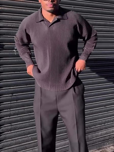 Camisa Casual de Manga Larga con Pliegues para Hombre