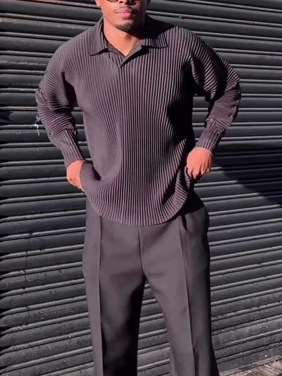 Camisa Casual de Manga Larga con Pliegues para Hombre