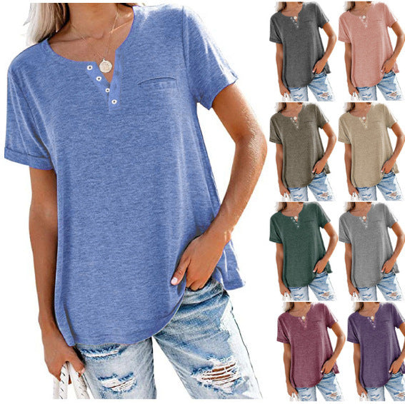 Camiseta Holgada de Cuello Redondo en Colores Sólidos