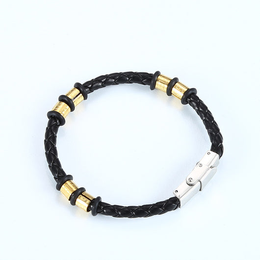 Pulsera de Pareja en Acero Inoxidable y Cuero Tejido - Image 10