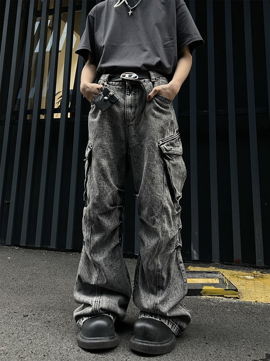 Pantalones de Trabajo Plisados Cintura Alta Pierna Ancha con Bolsillos - Image 2