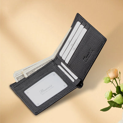 Billetera Bifold Corta para Hombre en Cuero Genuino de Res Negro - Image 9