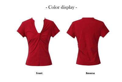 Blusa Básica Mujer con Nudo en V - Camiseta Versátil para Cualquier Ocasión - Image 11