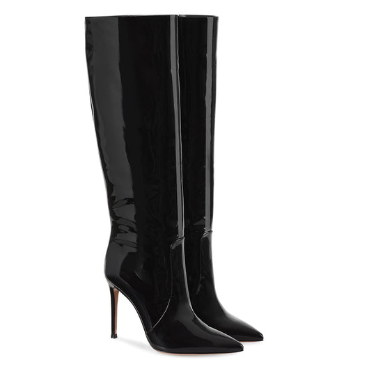 Botas Negras Stiletto Punta Fina Hasta la Rodilla