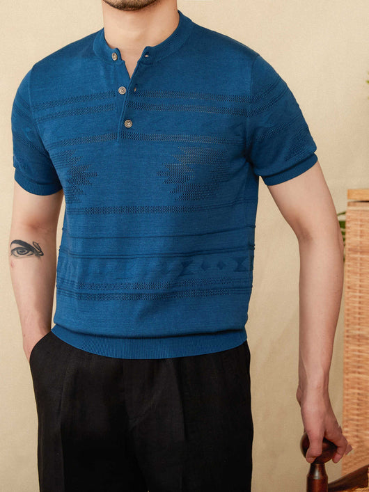 Camiseta Henley de Manga Corta en Mezcla Tencel Algodón Jacquard - Image 12