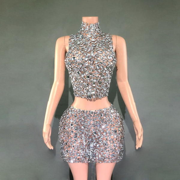Conjunto de Dos Piezas Luxe con Diamantes y Cintura Moldeadora