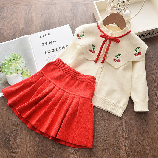 Conjunto Infantil Estilo Occidental: Cardigan Tejido + Falda para Niñas Otoño - Image 4