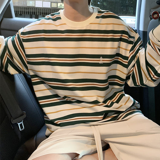 Camiseta Suelta de Rayas Manga Larga para Hombre - Estilo Casual - Image 10