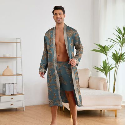 Bata Estampada para Hombre con Mangas Largas y Pantalón Corto