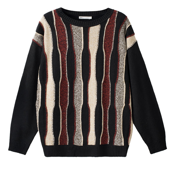 Suéter Retro de Rayas Cuello Redondo Unisex