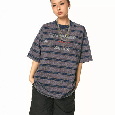 Camiseta Suelta Estampada a Rayas con Efecto Tie-Dye para Mujer - Image 2