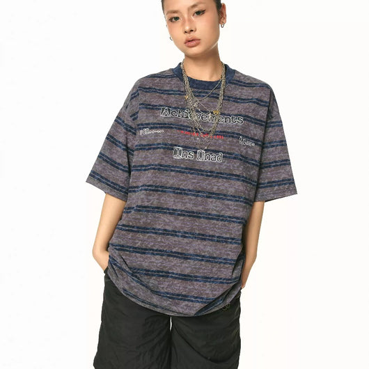 Camiseta Suelta Estampada a Rayas con Efecto Tie-Dye para Mujer - Image 2